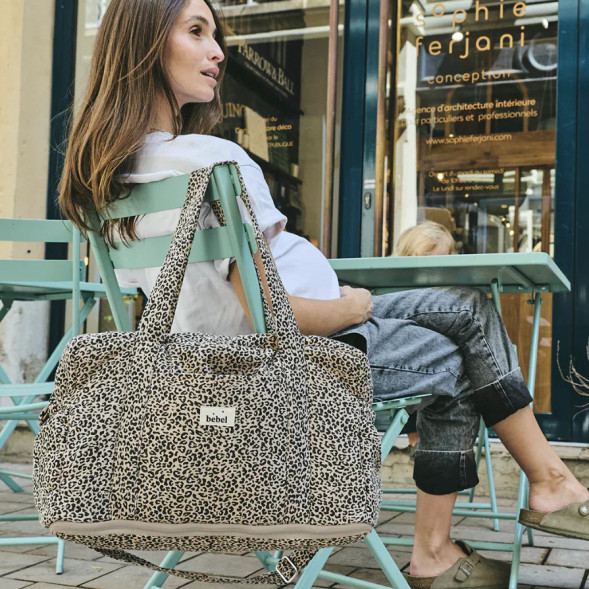 Sac à langer 24/48H en gaze de coton Capsule "Leopard Beige"