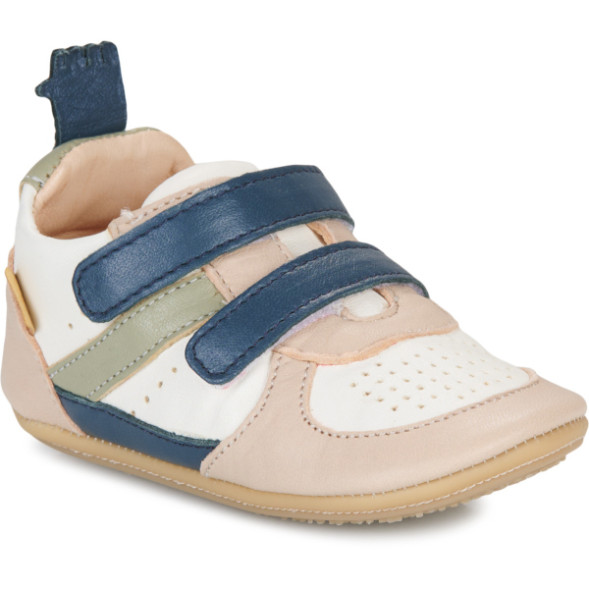 Chaussures pré-marche en cuir My Pre Basket Velcro "Blanc Bleu"