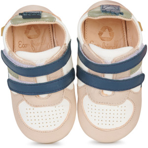 Chaussures pré-marche en cuir My Pre Basket Velcro "Blanc Bleu" Eazy Peazy