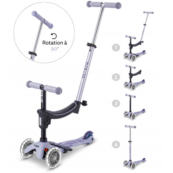 Trottinette 3 roues évolutive Micro Mini2Grow 2.0 LED "Lavande" (1-6 ans)
