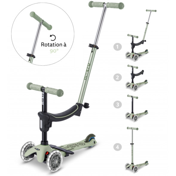 Trottinette 3 roues évolutive Micro Mini2Grow 2.0 LED "Vert Sauge" (1-6 ans)