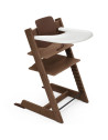 Chaise Haute Tripp Trapp "Brun Chaud" en bois de hêtre + Baby Set + Plateau