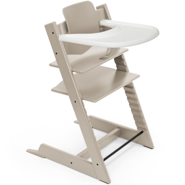 Chaise Haute Tripp Trapp "Gris Cashmere" en bois de hêtre + Baby Set + Plateau