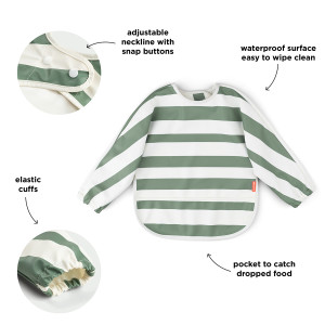 Bavoir manches longues imperméable (6-18 mois) "Rayures Vertes"