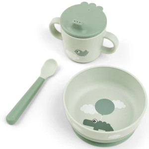 Coffret repas bébé anti-dérapant en silicone "Foodie Happy Cloud Green" Done by Deer