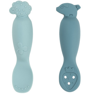 Set de 2 cuillères bébé en silicone 1er âge Tiny Farm "Bleu" (4 mois et +) Done by Deer