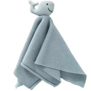 Doudou plat en tricot coton bio "Baleine Bleue"