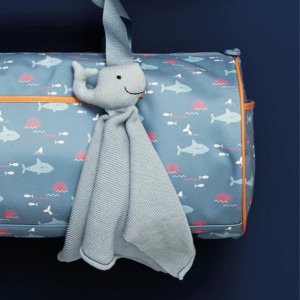 Doudou plat en tricot coton bio "Baleine Bleue"