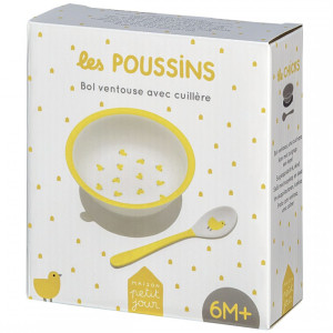 Bol à ventouse avec cuillère "Les Poussins" Maison Petit Jour