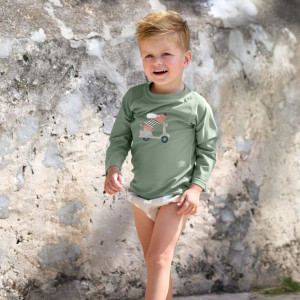 T-shirt bébé anti-UV manches longues "Scooter Chien Vert" Lassig