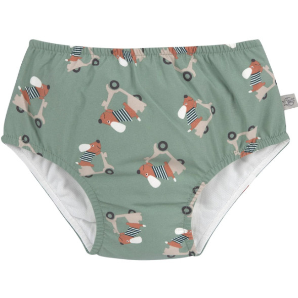Culotte de bain à couche intégrée anti-UV "Scooter Chien Vert"