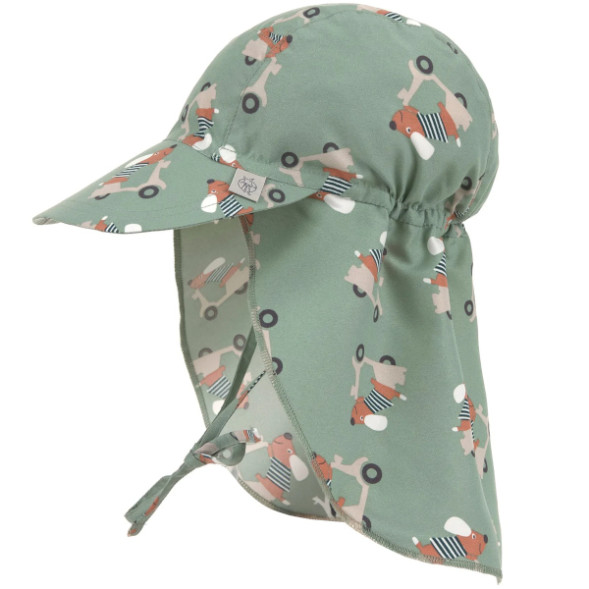 Chapeau saharienne bébé anti-UV en PET recyclé "Scooter Chien Vert"