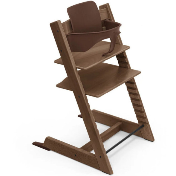 Chaise Haute Tripp Trapp "Brun Chaud" en bois de hêtre + Baby Set