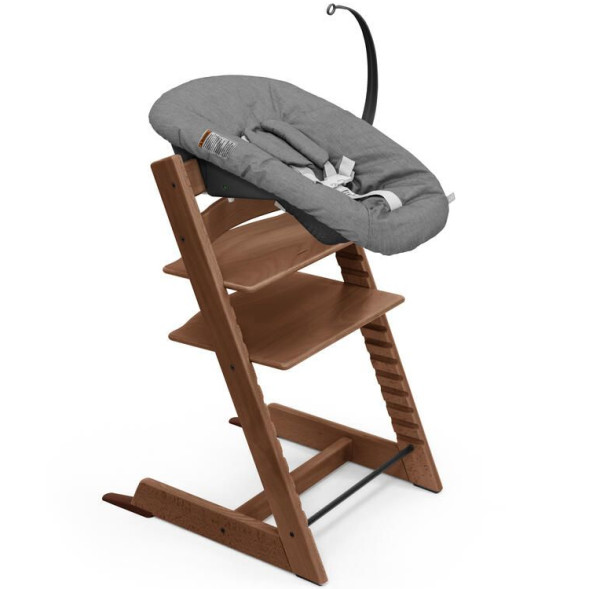 Chaise Haute Tripp Trapp "Brun Chaud" en bois de hêtre + Baby Set + Plateau