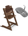 Chaise Haute Tripp Trapp "Brun Chaud" en bois de hêtre + Baby Set + Set Nouveau-né