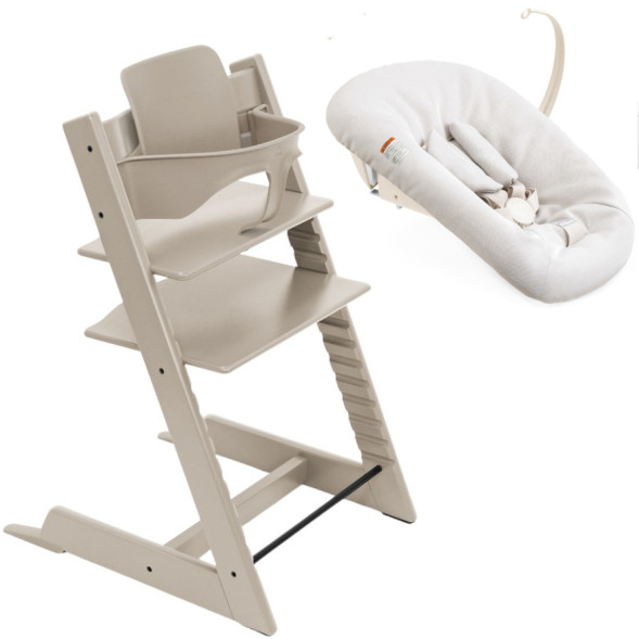 Chaise Haute Tripp Trapp "Gris Cashmere" en bois de hêtre + Baby Set + Set Nouveau-né