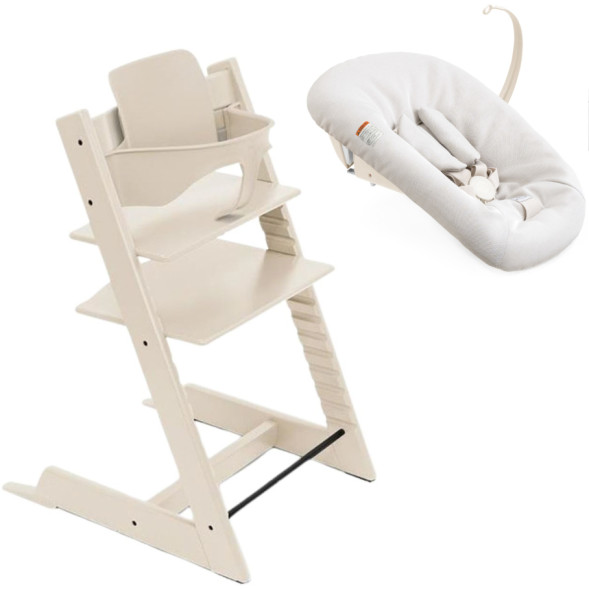 Chaise Haute Tripp Trapp "Blanc Vanille" en bois de hêtre + Baby Set + Set Nouveau-né