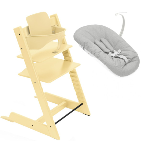 Chaise Haute Tripp Trapp "Lemon Yellow" en bois de hêtre + Baby Set + Set Nouveau-né