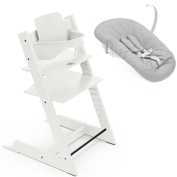 Chaise Haute Tripp Trapp "Blanc" en bois de hêtre + Baby Set + Set Nouveau-né