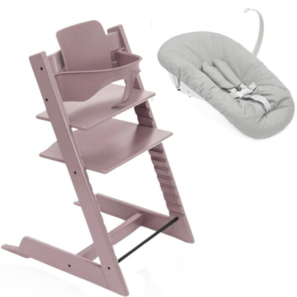 Chaise Haute Tripp Trapp "Mauve Bruyère" en bois de hêtre + Baby Set + Set Nouveau-né