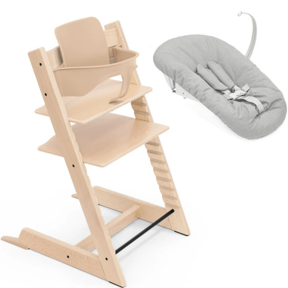 Chaise Haute Tripp Trapp "Naturel" en bois de hêtre + Baby Set + Set Nouveau-né