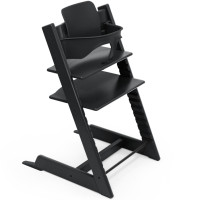 Chaise Haute évolutive en bois de hêtre Tripp Trapp "Noir" + Kit Baby Set + Coussin "Nordic Grey" Stokke