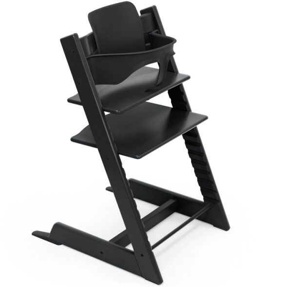 Chaise Haute Tripp Trapp "Noir" en bois de hêtre + Baby Set