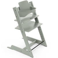 Chaise Haute évolutive en bois de hêtre Tripp Trapp "Vert Glacier" + Kit Baby Set + Coussin "Nordic Grey" Stokke