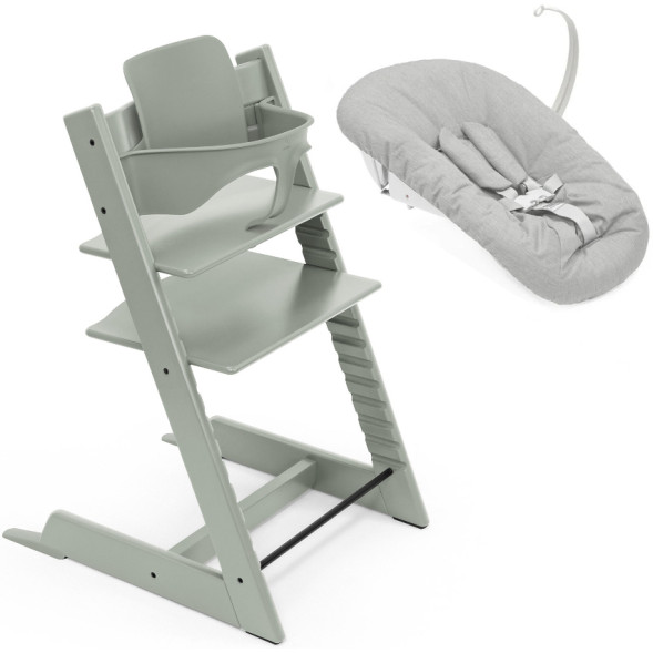 Chaise Haute Tripp Trapp "Vert Glacier" en bois de hêtre + Baby Set + Set Nouveau-né