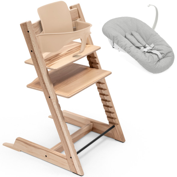 Chaise Haute Tripp Trapp "Wild Wood" en bois de hêtre + Baby Set + Set Nouveau-né