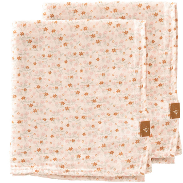 2 petits langes en mousseline de coton bio "Garden Flowers" (70x60)