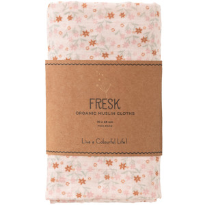 2 petits langes en mousseline de coton bio "Garden Flowers" (70x60) Fresk