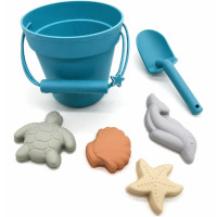 Jeux de plage en silicone (seau, pelle et 4 moules) "Bleu"