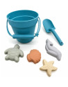 Jouets de plage en silicone (seau, pelle et 4 moules) "Bleu" Petikids