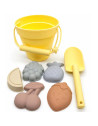 Jeux de plage en silicone (seau, pelle et 4 moules) "Jaune"