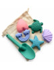 Jeux de plage en silicone (pelle et 5 moules) "Vert"