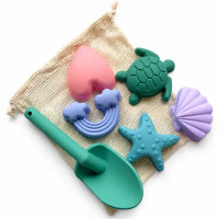 Jeux de plage en silicone (pelle et 5 moules) "Vert"