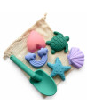 Jeux de plage en silicone (pelle et 5 moules) "Vert"
