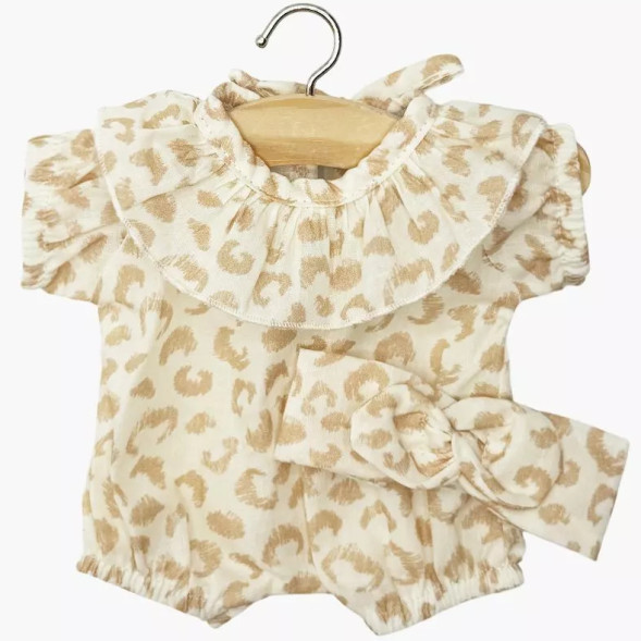 Barboteuse Eva et son headband "Feline" pour poupon Babies Minikane