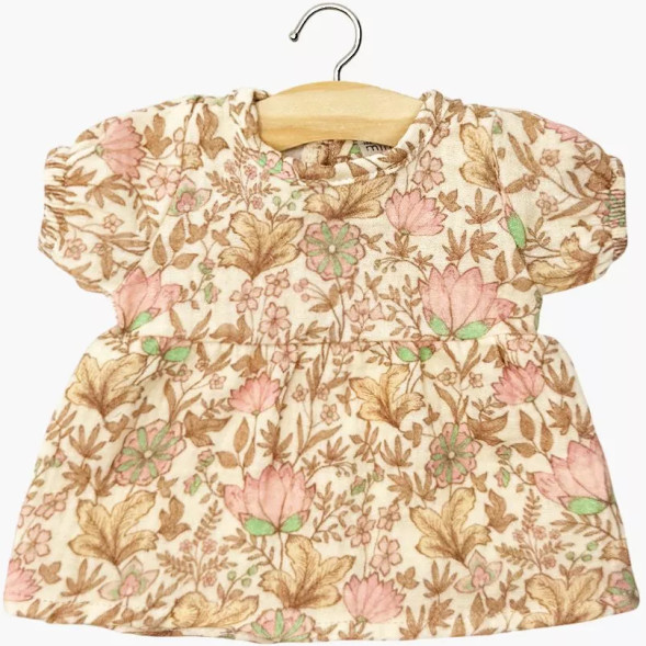Robe Faustine à manches ballons "Indienne rosée" pour poupon Babies Minikane
