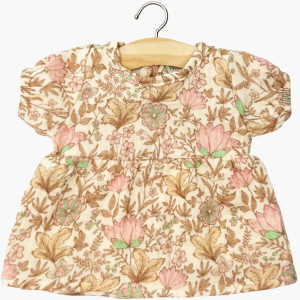 Robe Faustine à manches ballons "Indienne rosée" pour poupon Babies Minikane