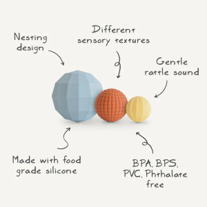 Balles sensorielles en silicone "Bleu" Mushie