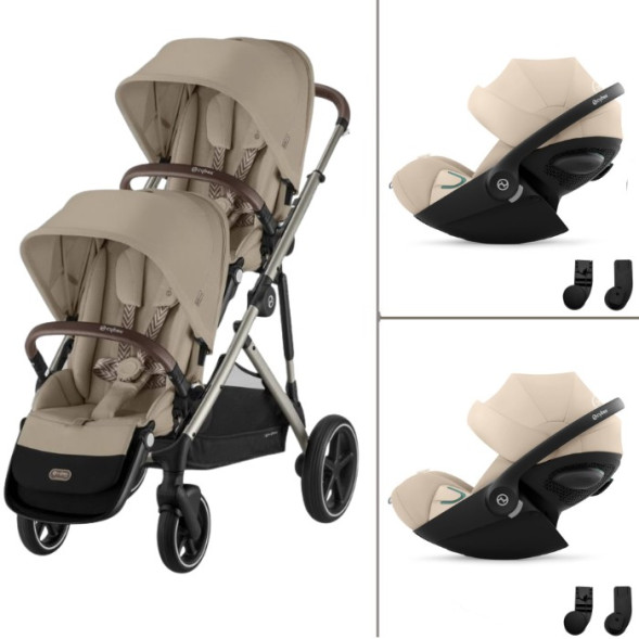  Poussette jumeaux Gazelle S2 "Almond Beige" + 2 Cloud G3 PLUS