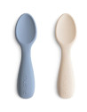 Cuillère bébé en silicone Starter "Bleu/Beige"  Mushie