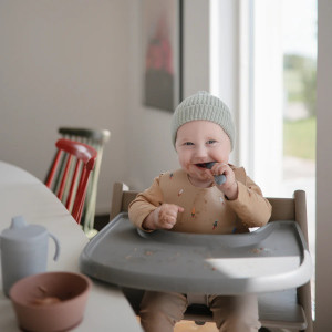 Cuillère bébé en silicone Starter "Bleu/Beige"  Mushie