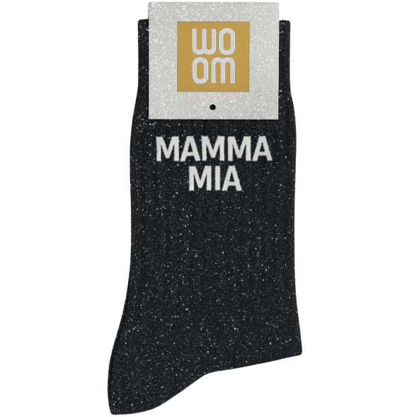 Chaussette à Paillettes femme "Mamma Mia" Noir (Taille 36-40)
