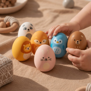 Jeu sensoriel d'hochets en silicone "Eggs Full Color"
