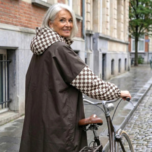 Poncho de pluie Long "Damier Kaki" (adulte) Poule Party