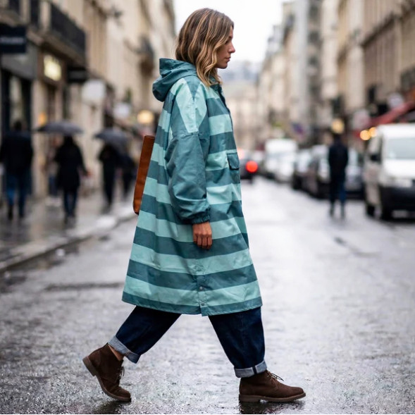 Poncho de pluie Long "Green Stripes" (adulte)