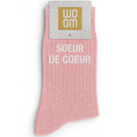 Chaussettes à Paillettes femme "Soeur de Coeur" Rose (Taille 36-40)